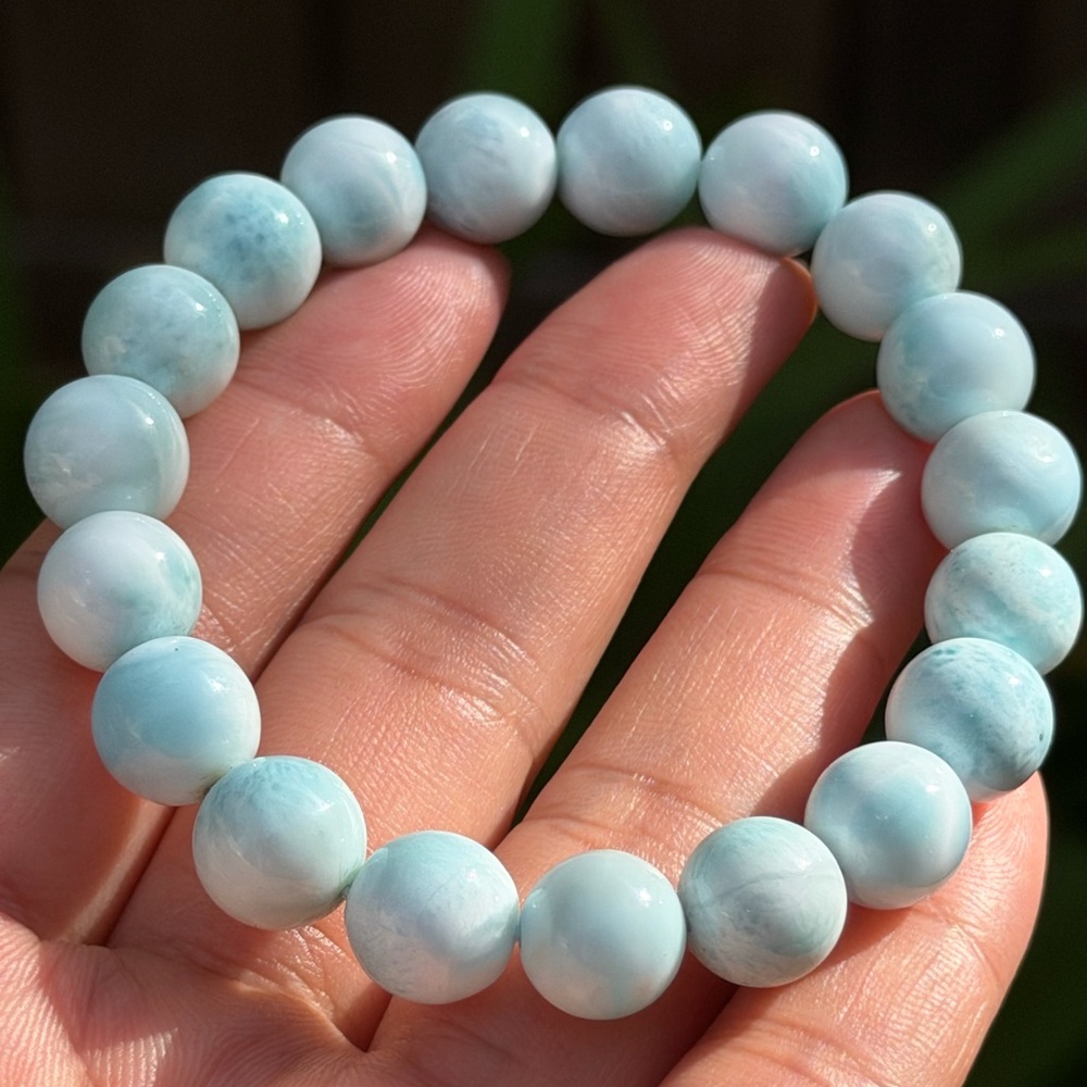 10.5mm stretchable high quality ice‎ larimar bracelet 0427